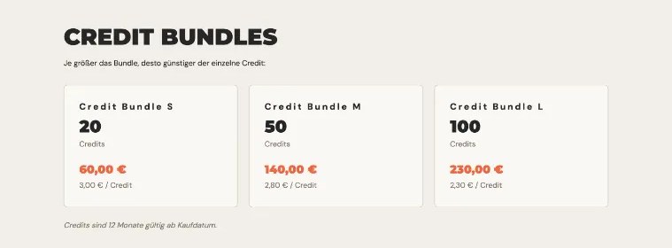 Credit bundles: no subscription, no lock-in.